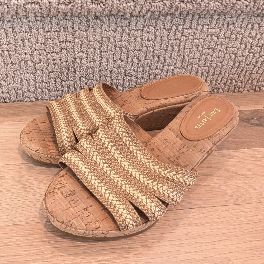 Eric Javits Gold Braided Cork Slide Sandals